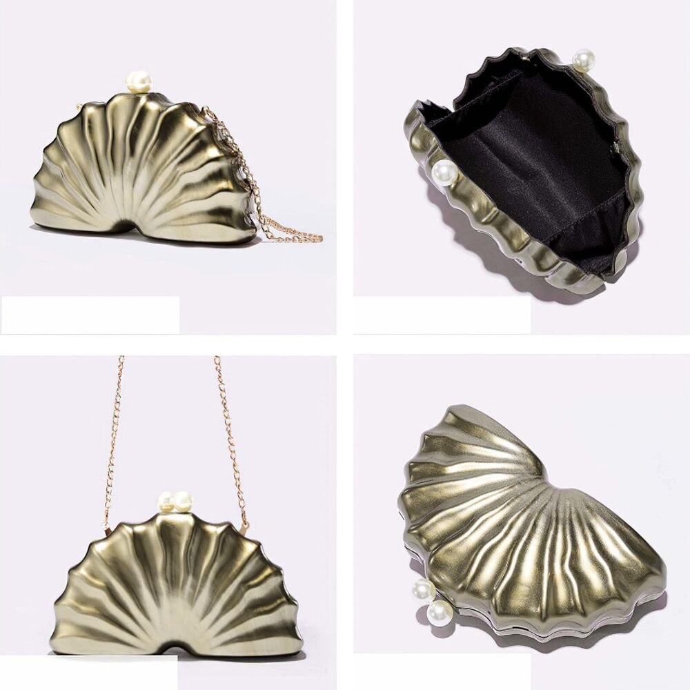 1550 Shell Clutch Purse Elegant Evening Bags with Detachable Chain - Picture 4 of 7
